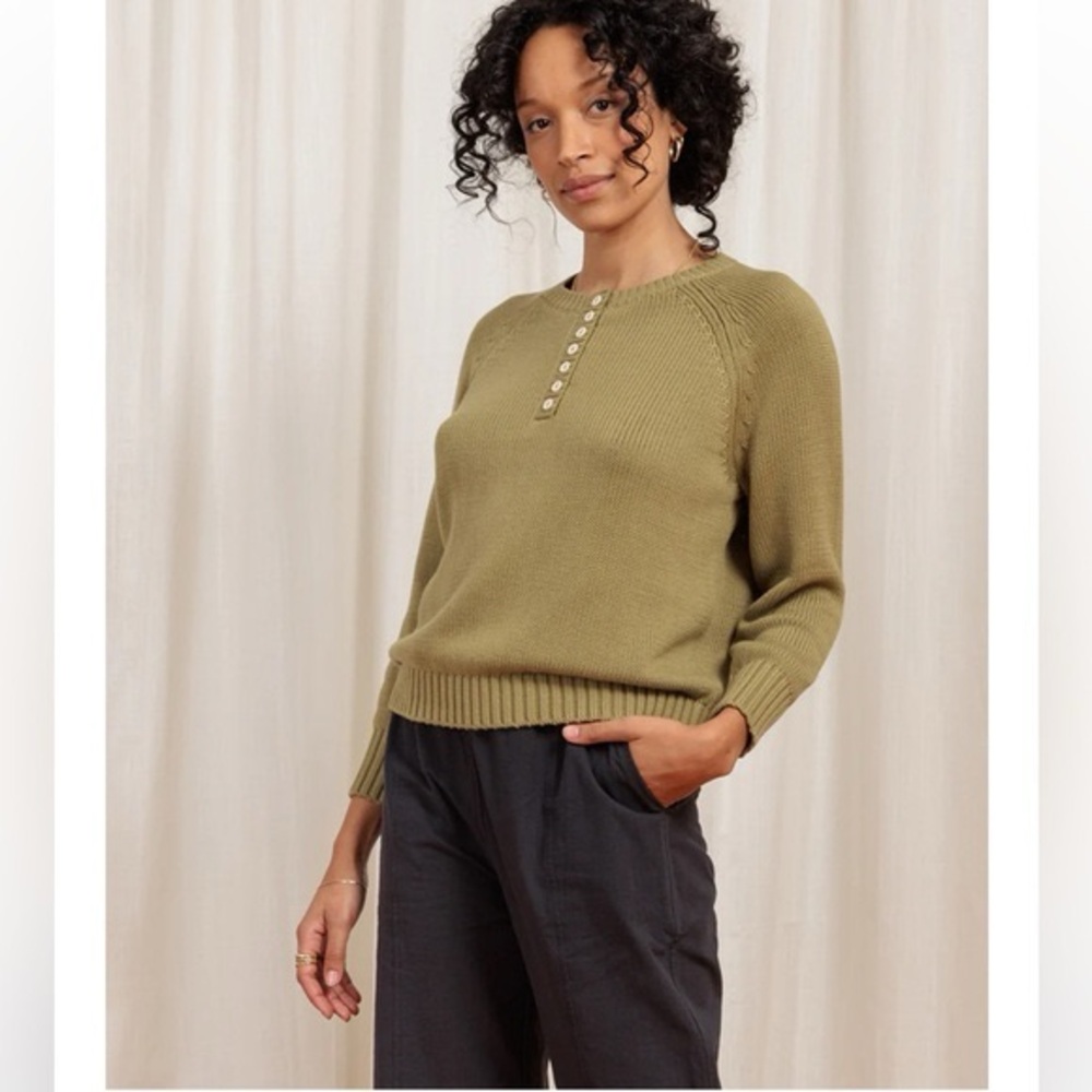 Tradlands Olive Green Cotton Henley Sweater